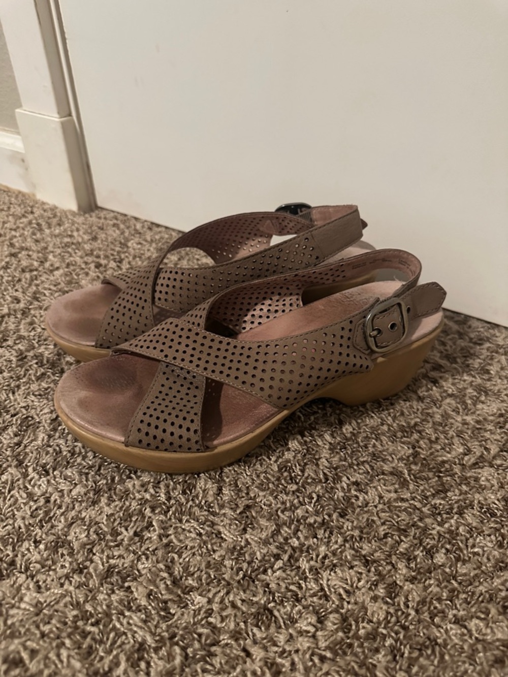 Dansko Taupe Perforated Slingback Wedge Sandals size 38